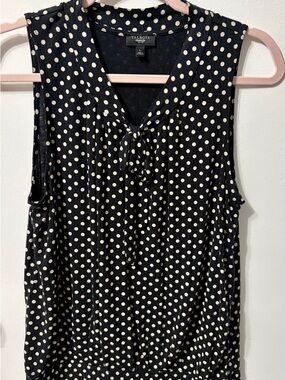 Talbots Black and White Polka Dot Sleeveless Tie-Front Tank